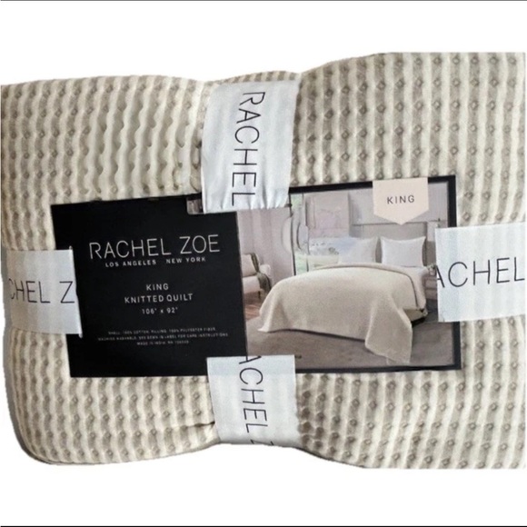 Rachel Zoe King Knitted Gray and White Quilt 106”x92” - Picture 1 of 3